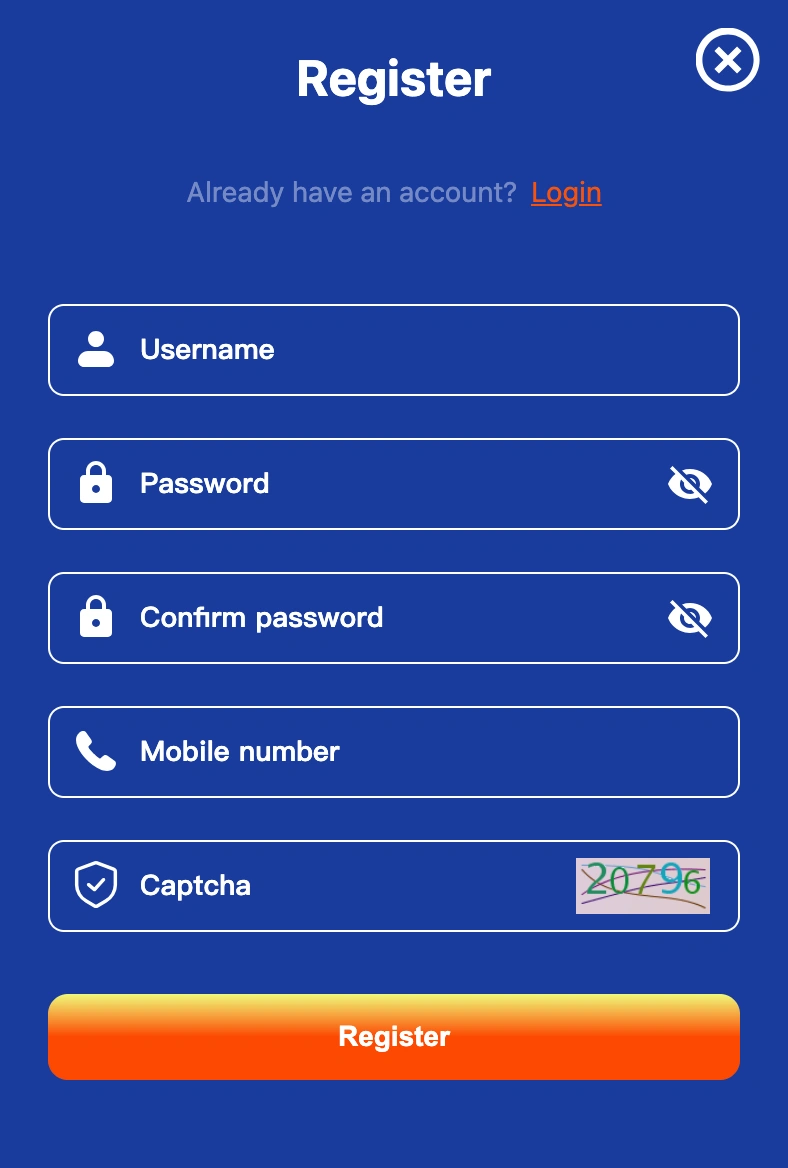 PHK77 login and register form for new online casino members